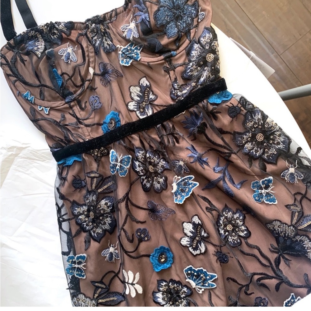 For Love And Lemons Black and Blue Floral Maxi Dress - Picture 6 of 13